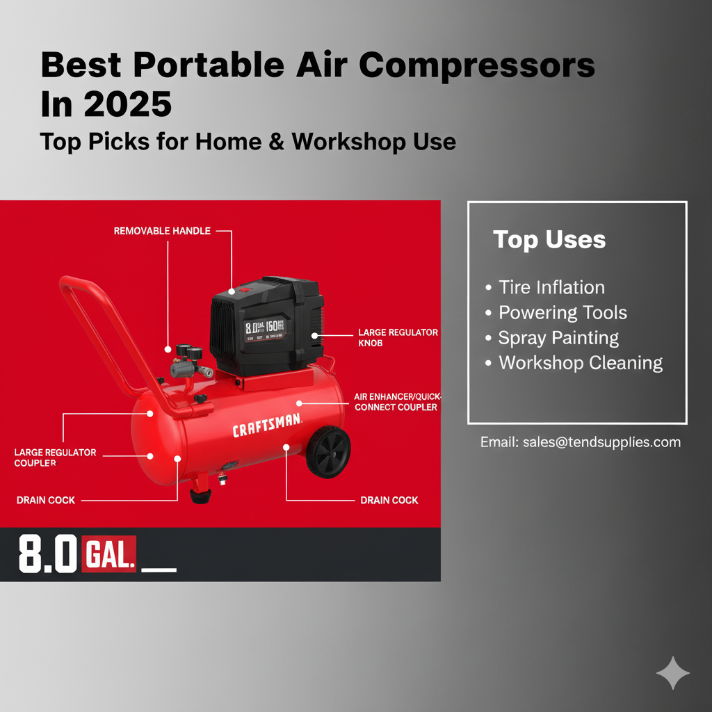 8 Gallon Portable Air Compressor, Oil-Free, 1.8 HP, 150 PSI